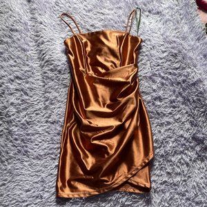 Copper mini dress.
